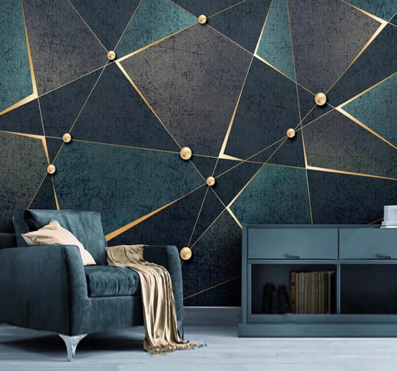 XLMING Creative Vintage Gold Geometric Lines 3D Wallpaper Luxury Silk Study Dining Feature Sofa Grey Bedroom Living Room Tv Decorative Wall-400cm×280cm