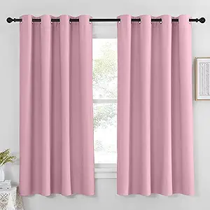 NICETOWN Rouge Pink Blackout Curtain Panel 63 inch Long for Window - Thermal Insulated Solid Grommet Blackout Drape for Baby Bedroom Living Room Nursery (Single Panel, 52W x 63L)