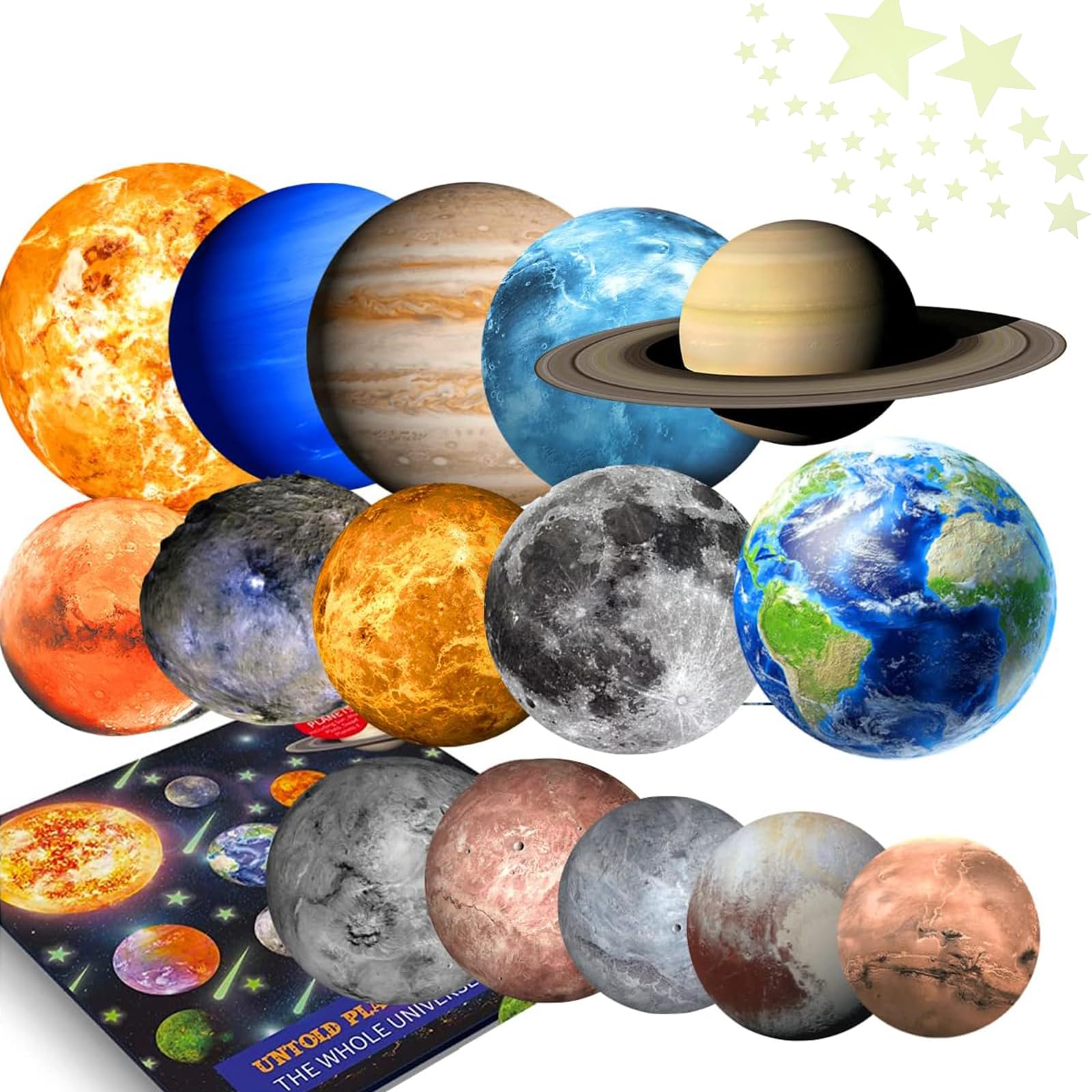 QUEENADA 407PCS Glow in the Dark Stars and Ceiling - 3D Realistic Galaxy Universe Wall Stickers, Kids Room Bedroom Stickers