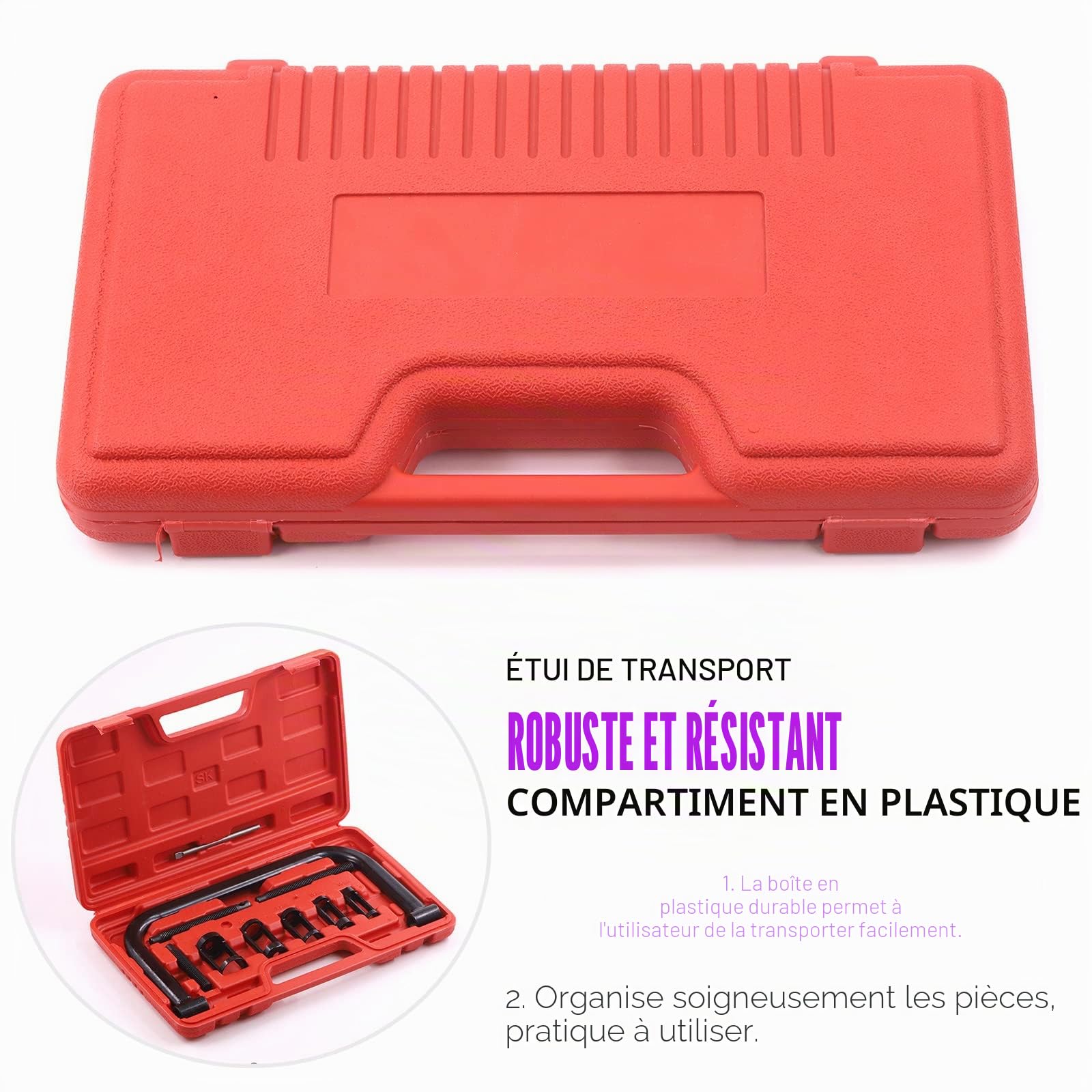Swpeet Assortiment d'outils de compresseur de ressort de soupape 13 pièces, comprenant 5 adaptateurs poussoirs, vis d'extension, jeu de valve et barre de compression pour moto, voiture, petit véhicule