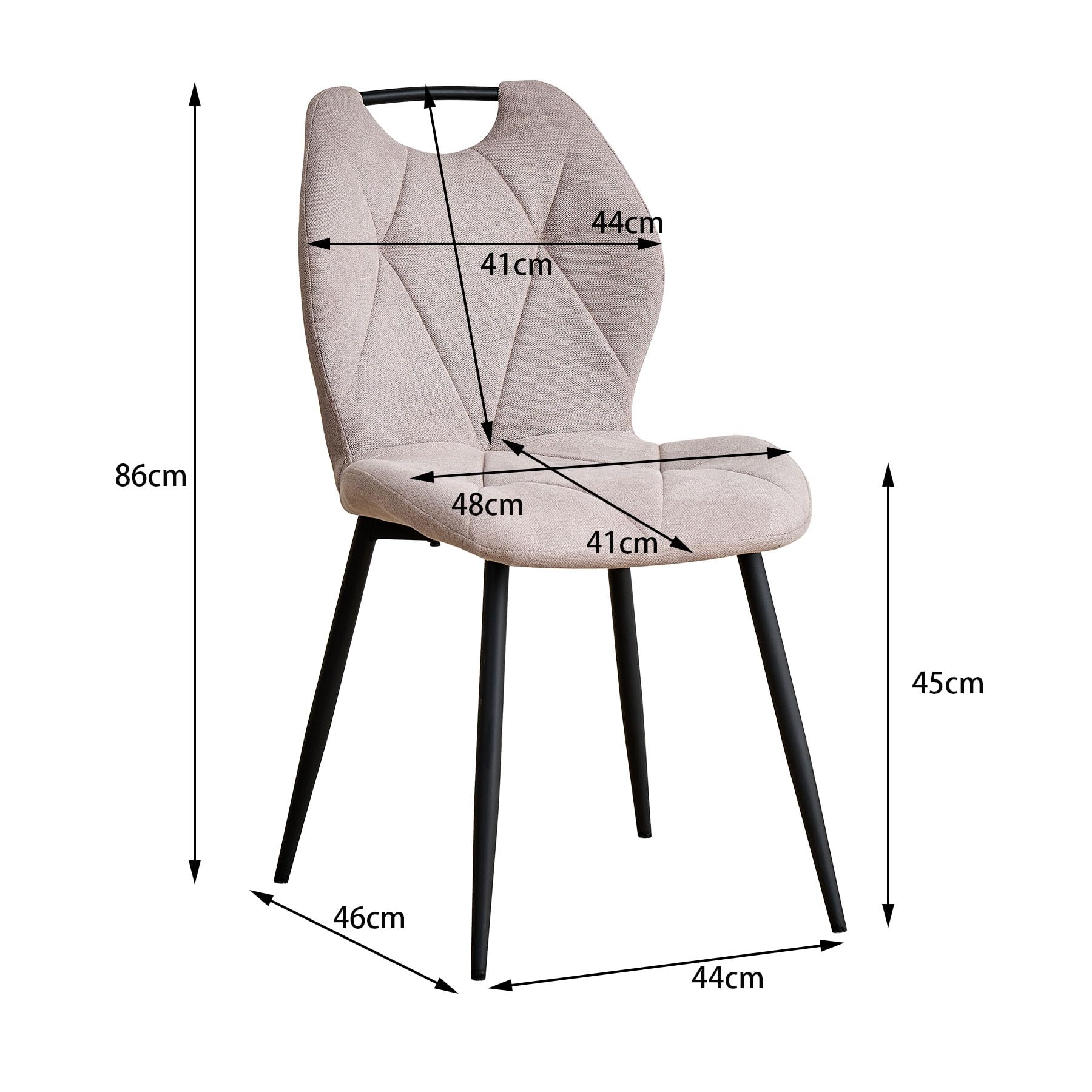 Juego de 4 Sillas de Comedor, Sillas de Cocina Tapizadas con Respaldo Alto y asa, Sillas de Tela sin Brazos para el Hogar, la Oficina, el Apartamento y la Sala (Caqui)