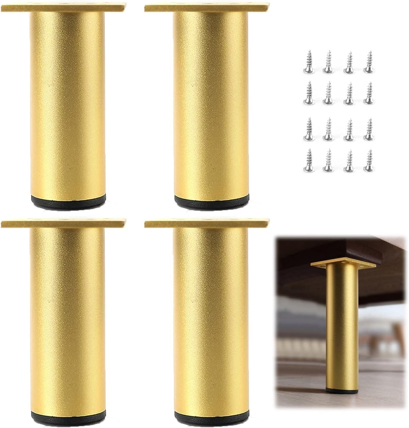 Furniture Legs, Aluminum Alloy Furniture Legs, 4 Pcs Adjustable Legs, Metal Round Table Legs, Sofa Legs, Cabinet Legs, Bed Legs, Desk Legs, Diy Replacement Furniture Feet, With Screws,Gold-35cm(13.8in