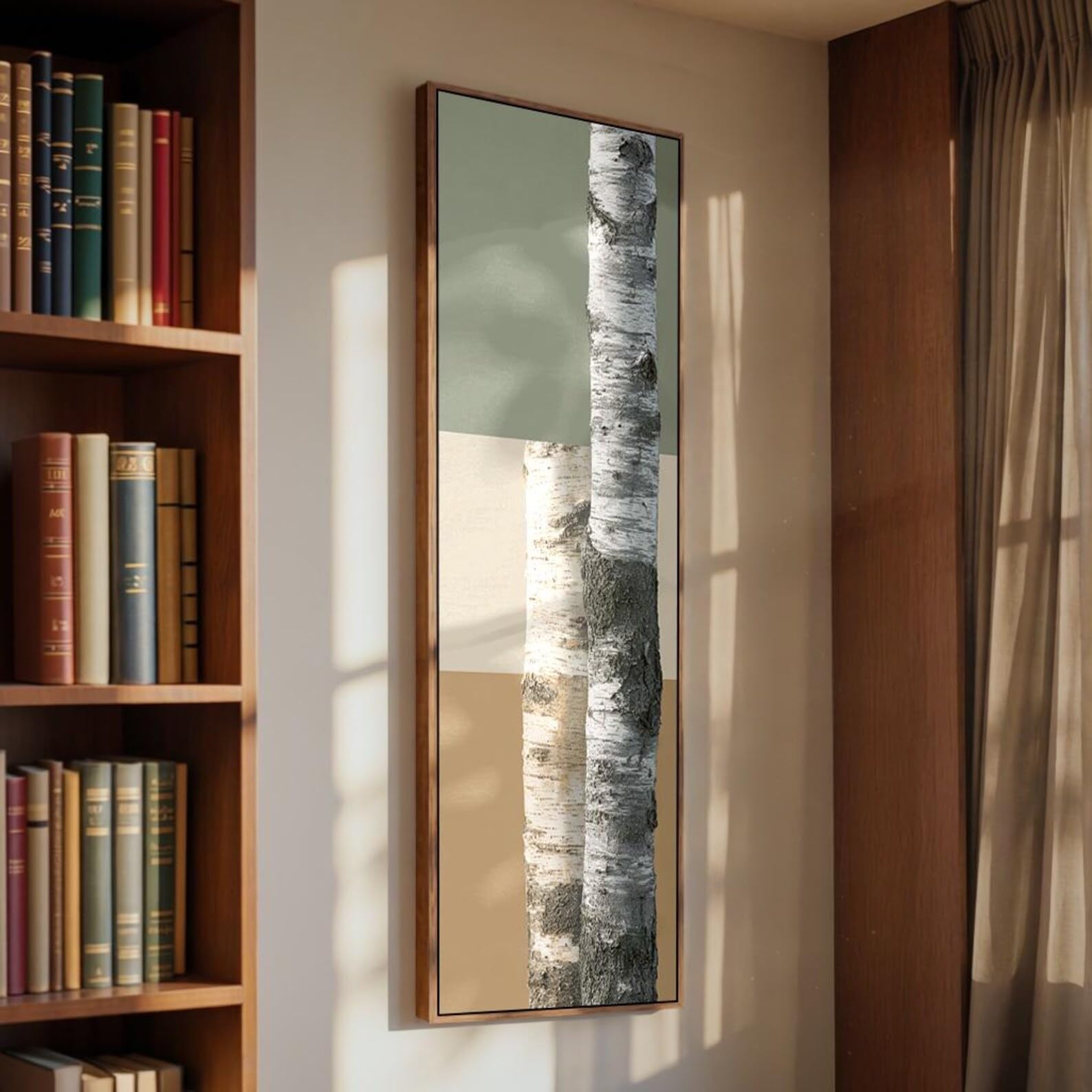 Yusuzhu Frameless Narrow Entryway Canvas Painting - Tall Thin Wall Art - Framed Birch Tree Artwork - Long Narrow Wall Art - Nature Decor(35X105cm/Frameless)