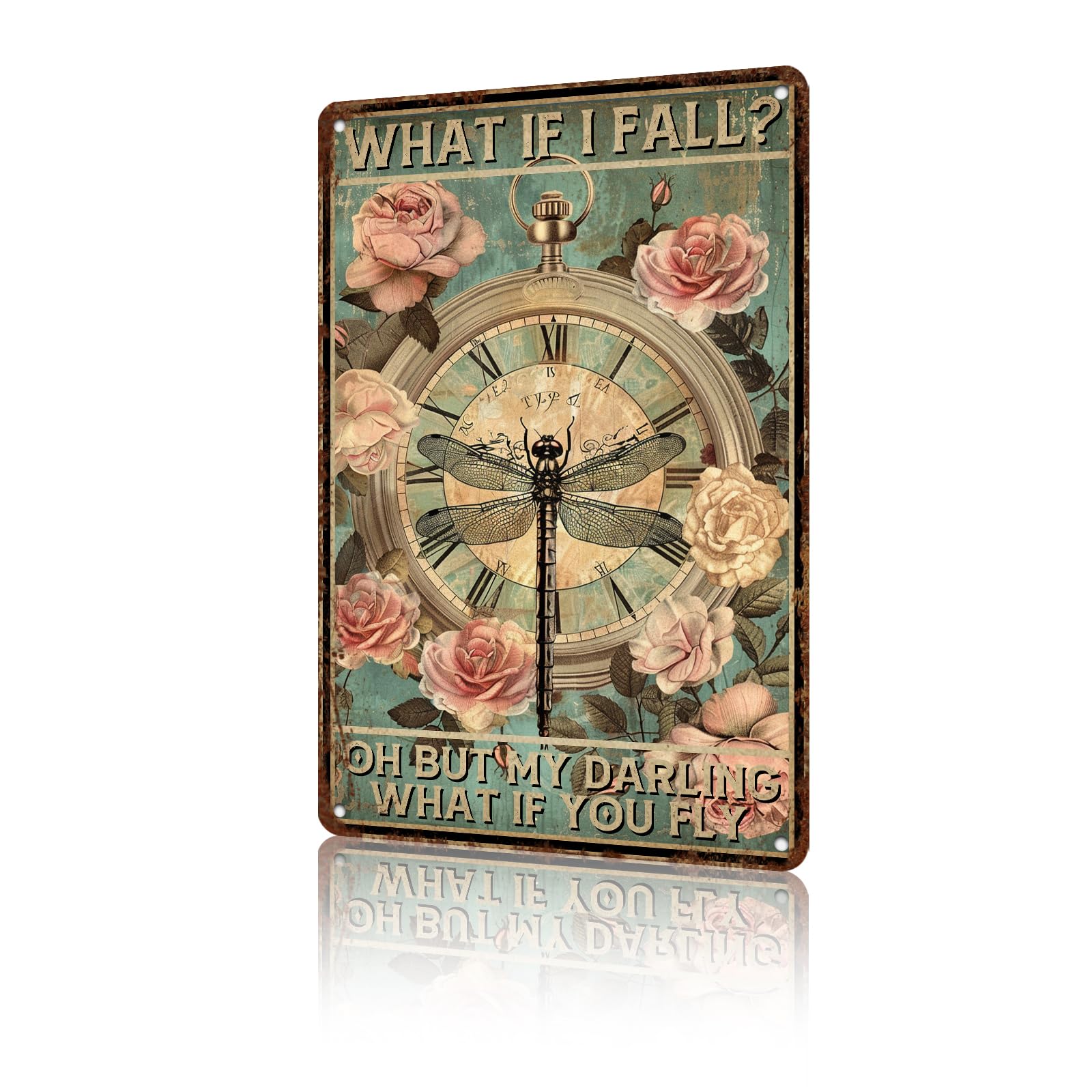 GJXFTPTTBD Garden Tin Sign Dragonfly Metal Signs Gardening Decorative What If You Fly Vintage Dragonfly Decoration for Indoor Outdoor Farmhouse Yard