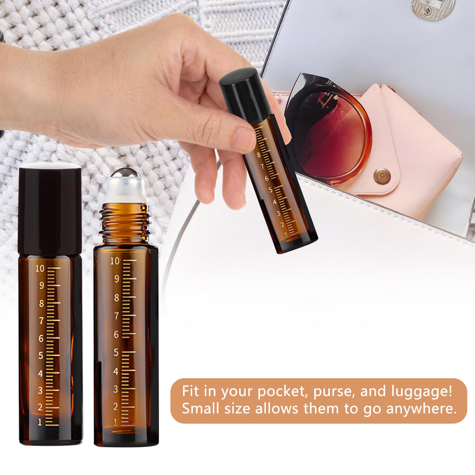 THINTON Roll on - Bottiglia vuota da 10 ml, 8 bottiglie di vetro Roll on per olio essenziale, ricaricabili, per oli, profumi, cosmetici, massaggi