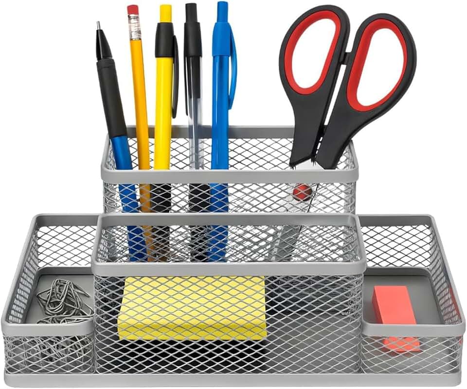 Porta Lapís Organizador Caneta Clips Lembrete Aramado Escritorio Treco Material Objeto (Cinza, 4)