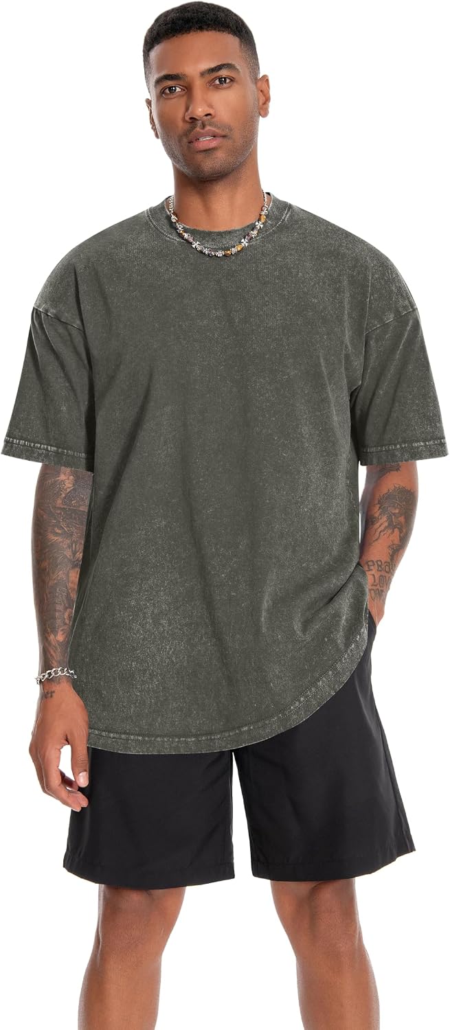 Oversized Tshirts for Men Short Sleeve Vintage Washed Basic Loose Tees |  Oversized Tshirts 100 Cotton Crew Neck Shirt Acid Wash Streetwear Outfits Summer Sports Suits 2026 thumbnail