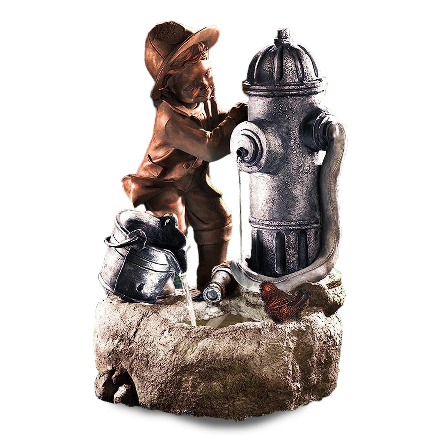 GEEZY Garden Water Feature – Fire Hydrant Fountain with LED Lights – Mains Powered, Self-Contained, Indoor & Outdoor – Easy Setup, Relaxing & Cascading – Great for Garden, Home, Patio & Balcony Decor