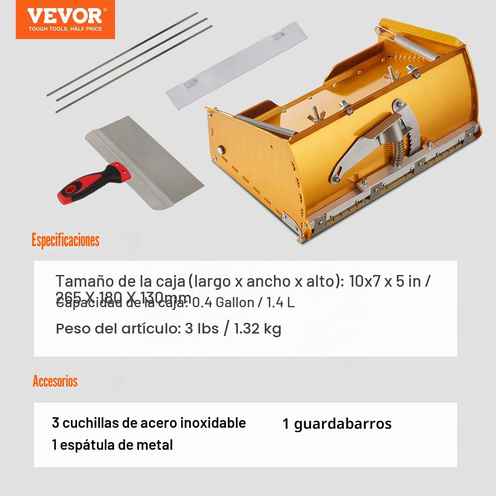 VEVOR Caja plana para paneles de yeso, caja de barro con acabado de aluminio de 265 mm para paneles de yeso, tableros de yeso, guardabarros adicional, 2 cuchillas de acero inoxidable de 10/12