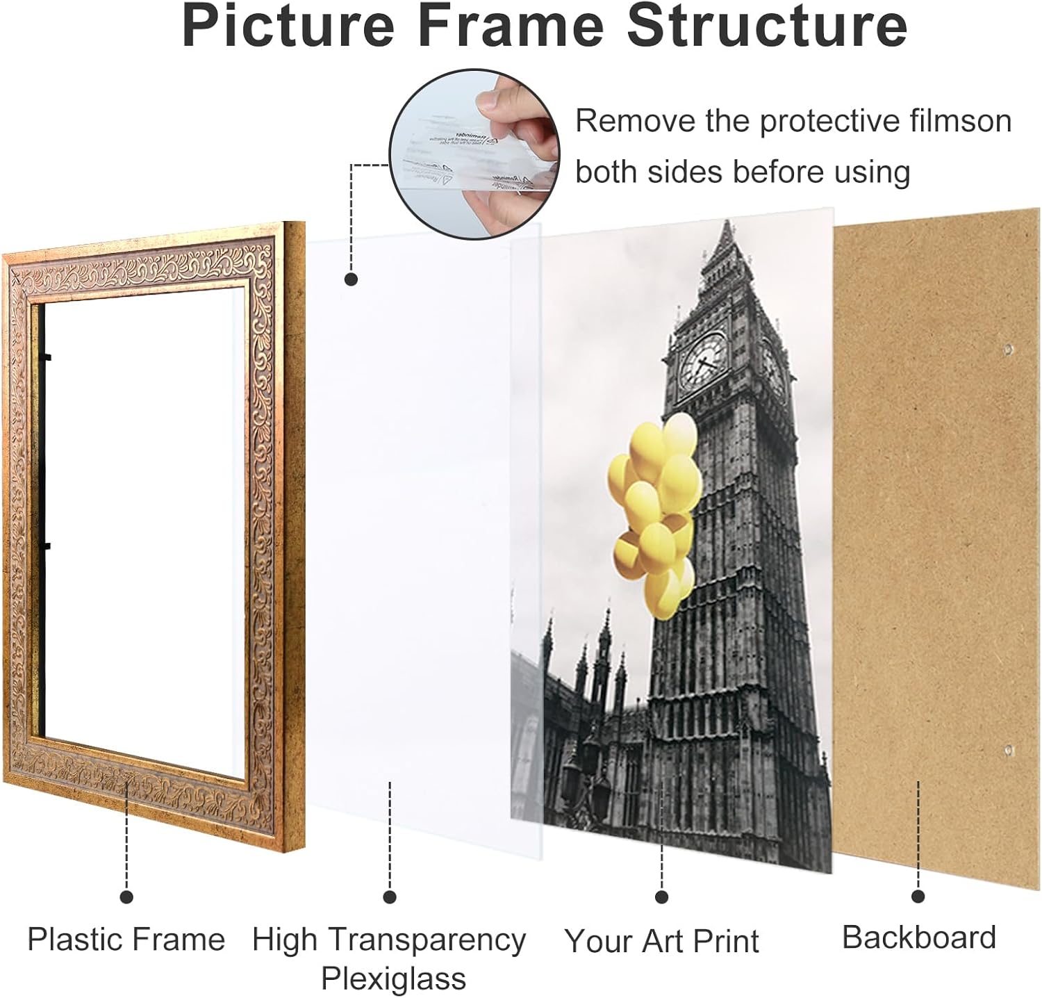 8x10 Vintage Picture Frames, Antique Frames,Ornate Picture Frames for Wall Decor,4 Pack Gold Frames,Distressed Gold