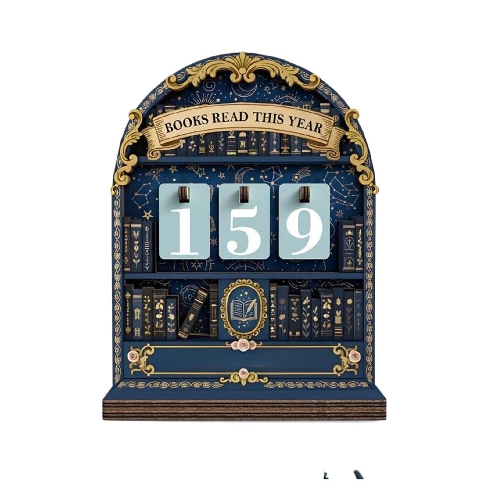 Wooden Book Reading Challenge Tracker - Yearly Counter For Book Lovers(Blue)