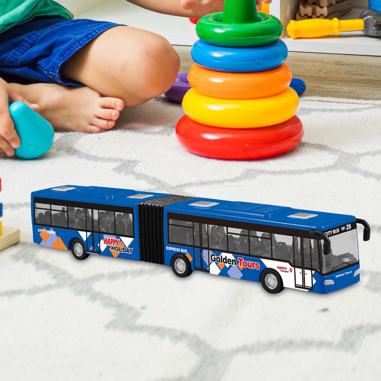 Autobús Articulado De Juguete Con Retroceso – Modelo De Dos Secciones En Aleación De Metal – Simulación Realista Con Asientos Y Volante – Ideal Para Regalo Y Colección