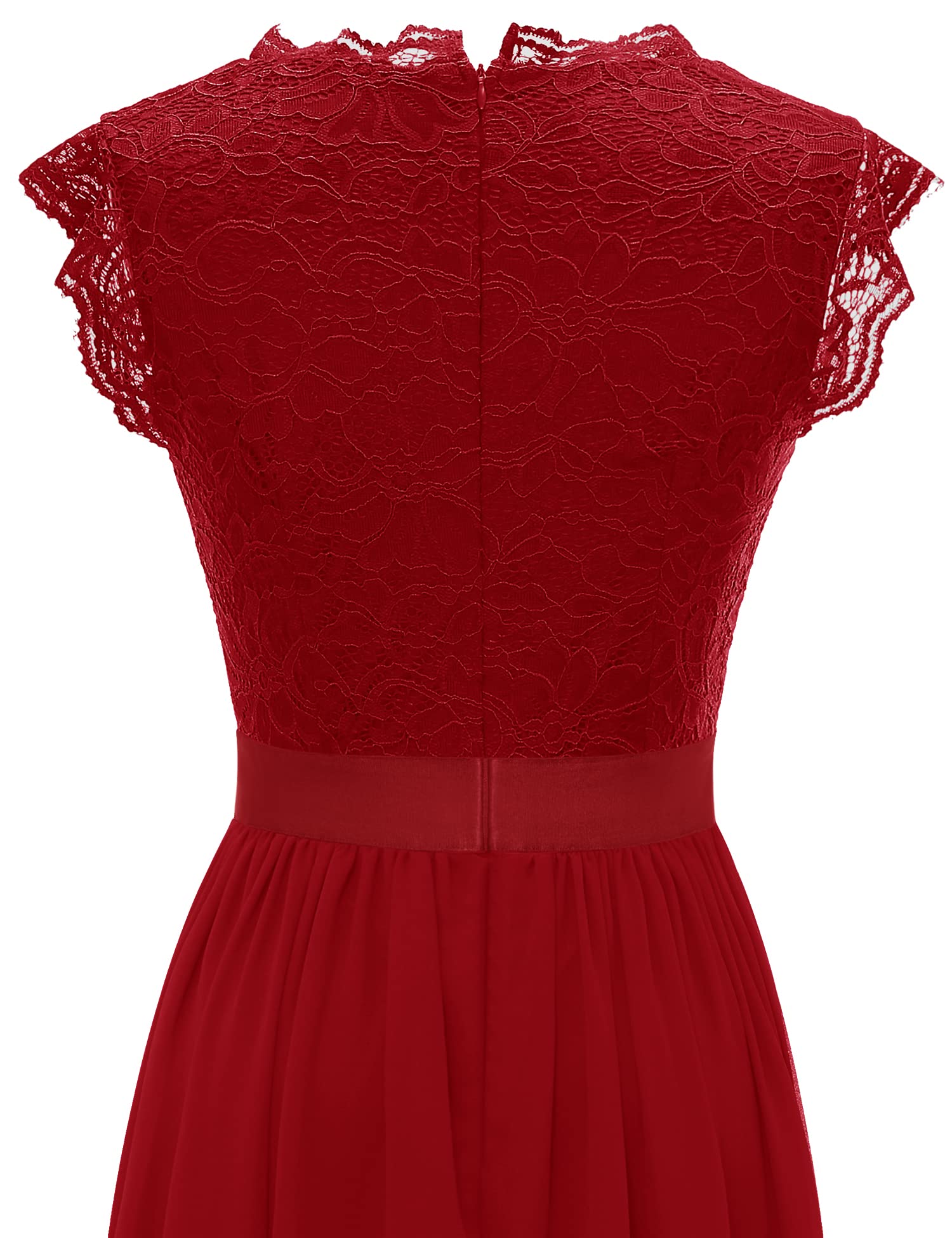 Aupuls Vestido De Noche Mangas Cortas con Volantes Maxi De Suave Gasa Y Encaje Elegante Mujer