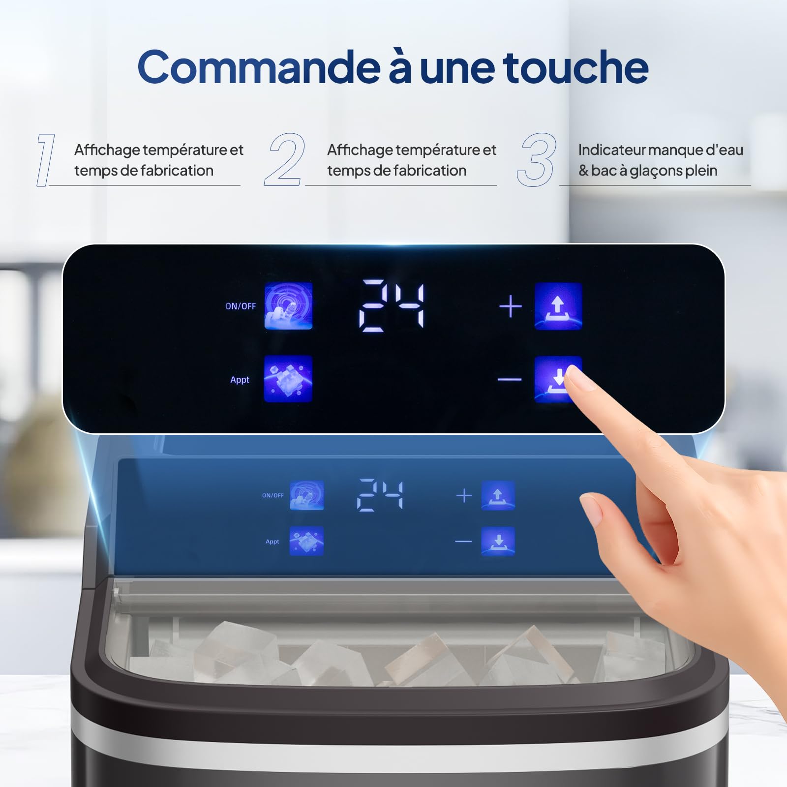 ROVSUN Machine à Glaçons, 18kg/24h, 12 Glaçons en 8 Minutes, Machine a Glacons Auto-Nettoyante, Affichage LED, Indicateurs eau/glace pleine, Pour Maison, Soirée, Barbecue, Restaurant