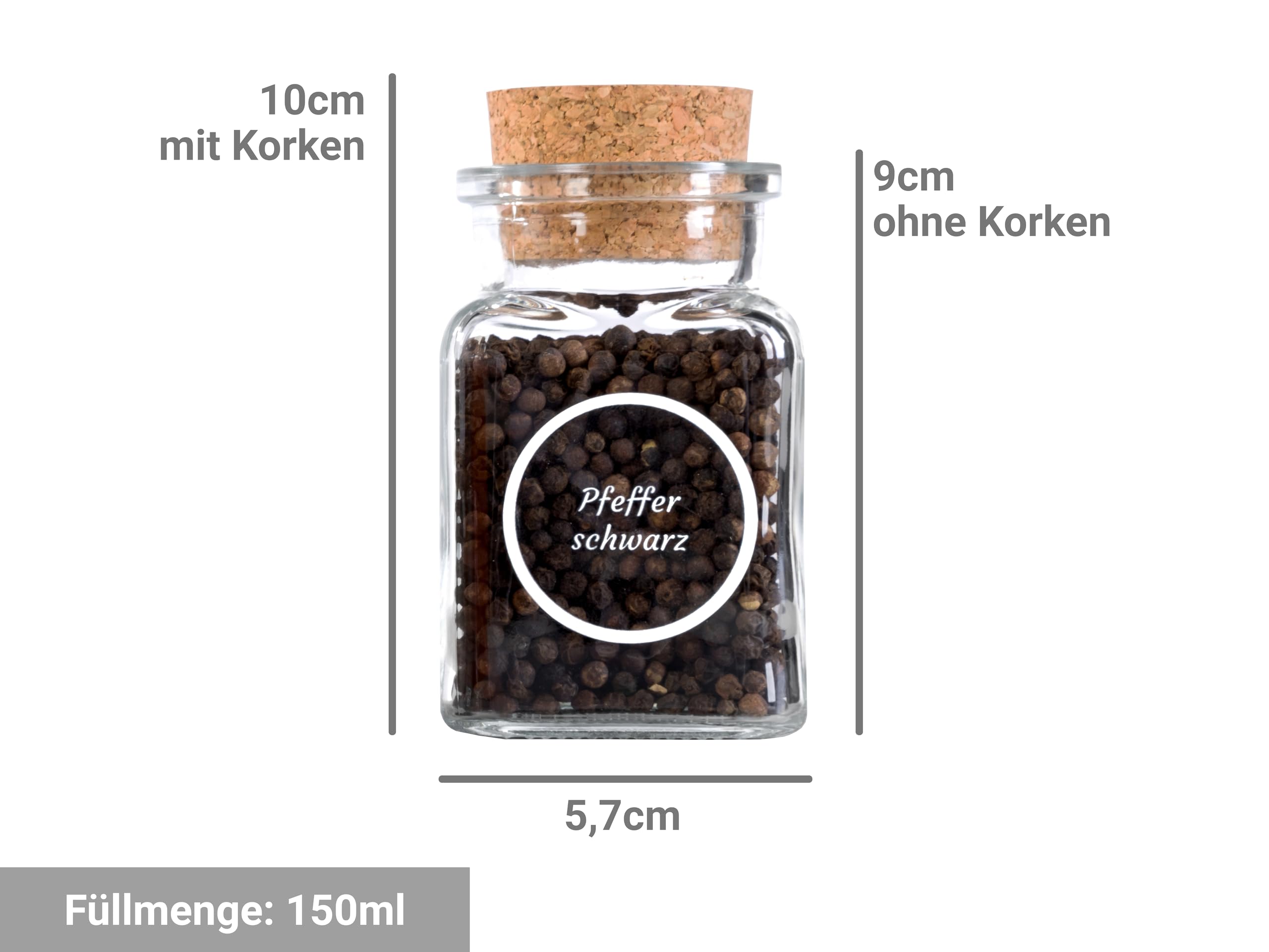 30x Gewürzgläser mit Korkverschluss & 94x Etiketten im Set | Vorratsgläser und Gewürzdosen für Gewürze und Kräuter - sauber beschriftet in Schublade und Regal
