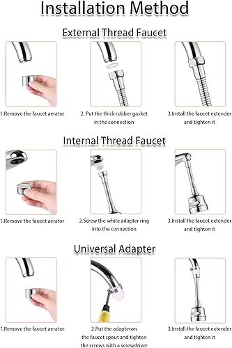 Miniatura 4 de Accesorio extensor de grifo rociador de grifo, accesorio de rociador de fregadero móvil para grifo, cabezal de grifo de cocina giratorio de 360,