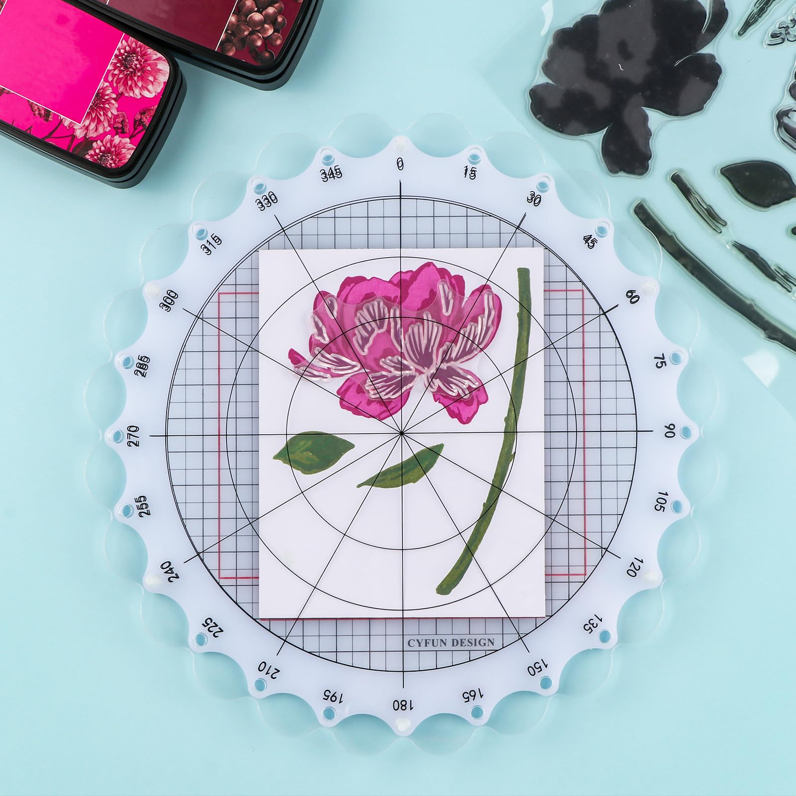 CYFUN DESIGN Plateforme Rotative D'estampage De 24,1 Cm – Outil De Tampon Et De Rotation Pour Motifs Circulaires – Outil De Positionnement Avec Lignes