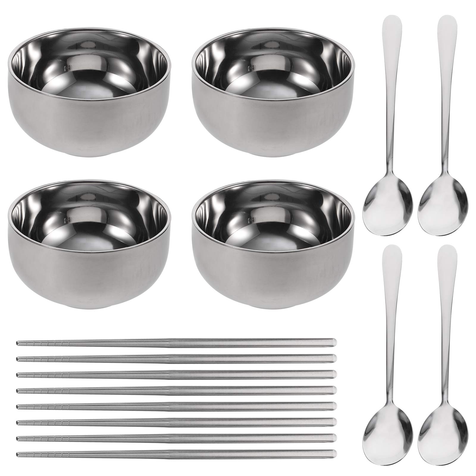 Edelstahl Schüssel mit Deckel Set Küchenutensilien Edelstahl Set Tragbares Besteck für Picknick und Reisen Essstäbchen und Löffelset Küchengeschirr mit Aufbewahrungstasche