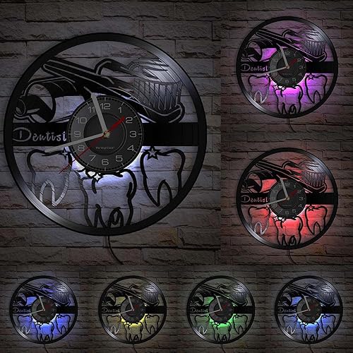 Reloj de pared con disco de vinilo LED de 12 pulgadas, con 7 colores cambiantes, silencioso, para oficina dental, letrero de pared decorativo para