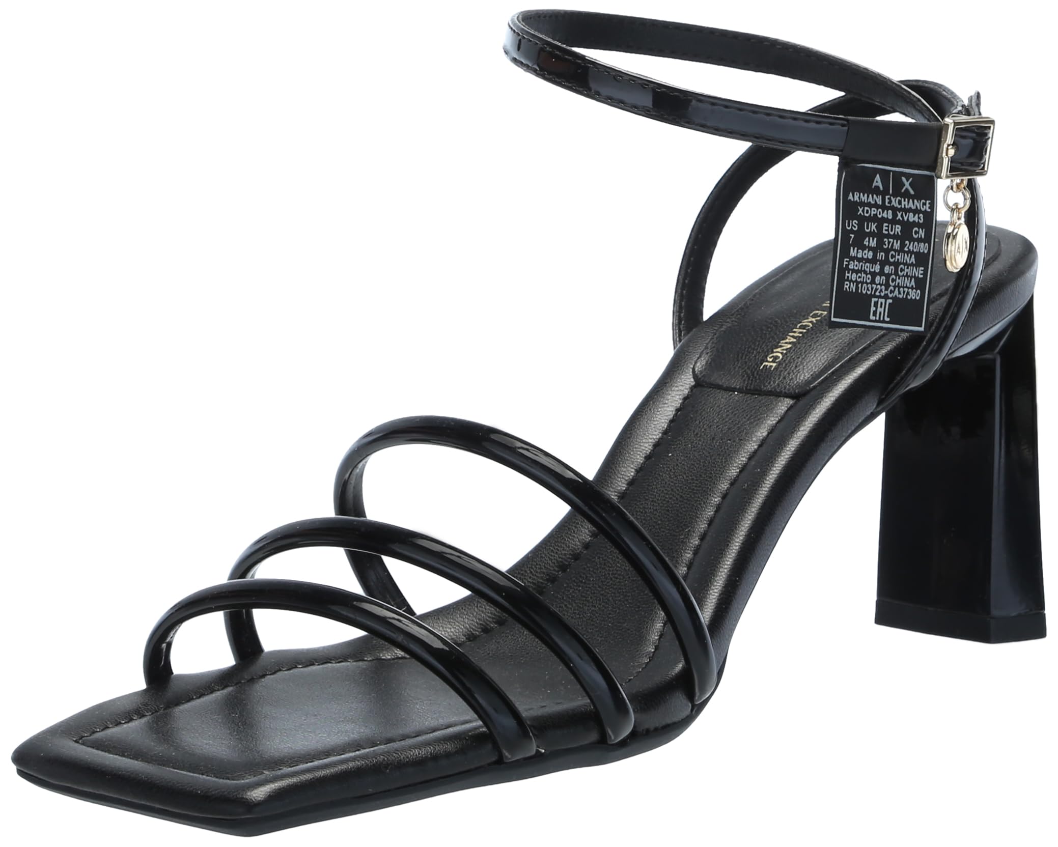 Armani Exchange Women's Dalia, Triple Band, Ankle StrapHeeled Sandal, black, 3.5 UK