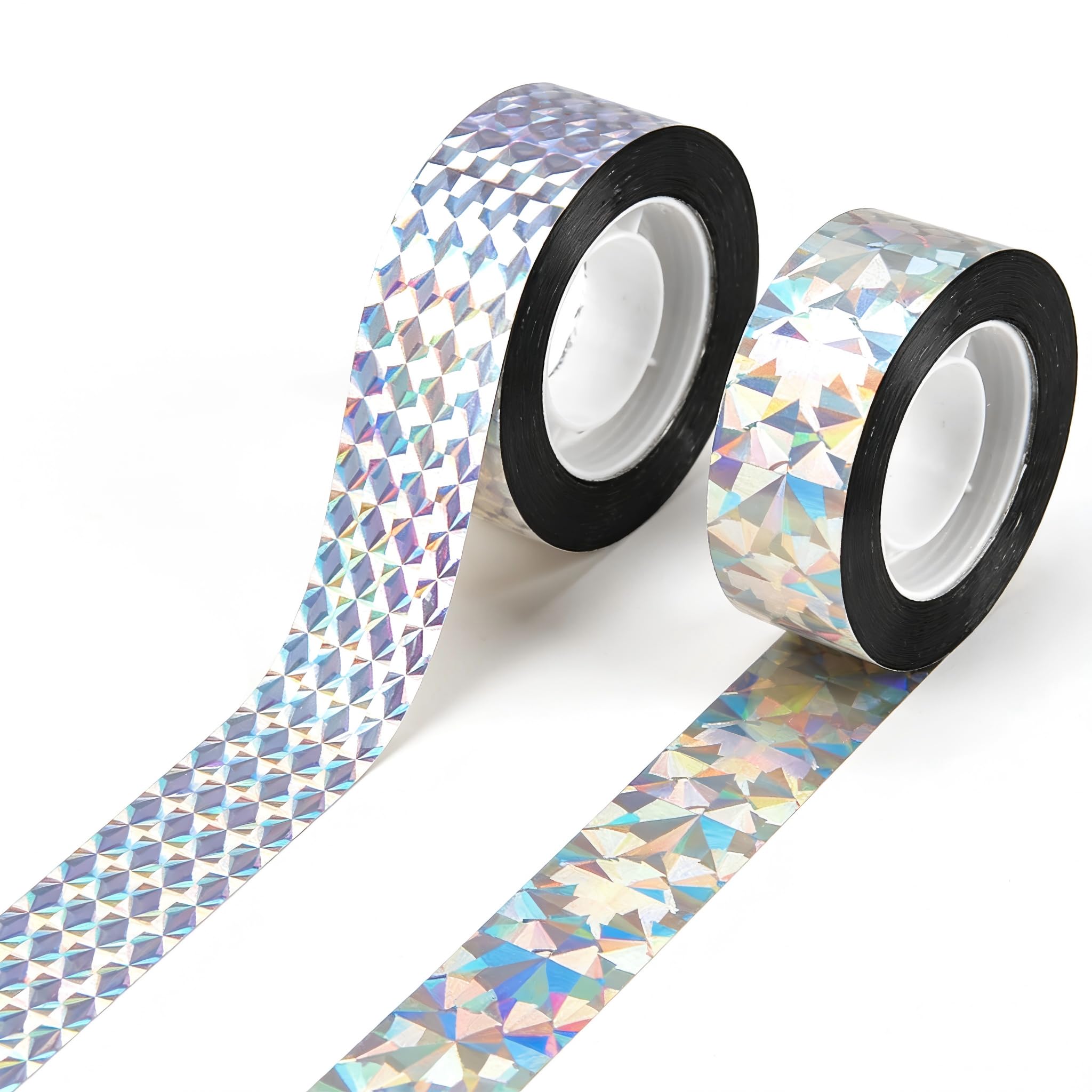 Xiangbhalla 2Pcs Reflective Bird Scarer Tape, Anti Pigeon Holographic Flash Ribbon Rolls 2.4 cm x 80 m, Double Sided Bird Deterrent Tape for Gardens Roofs Fruit Trees Balconies, Pigeon Deterrent
