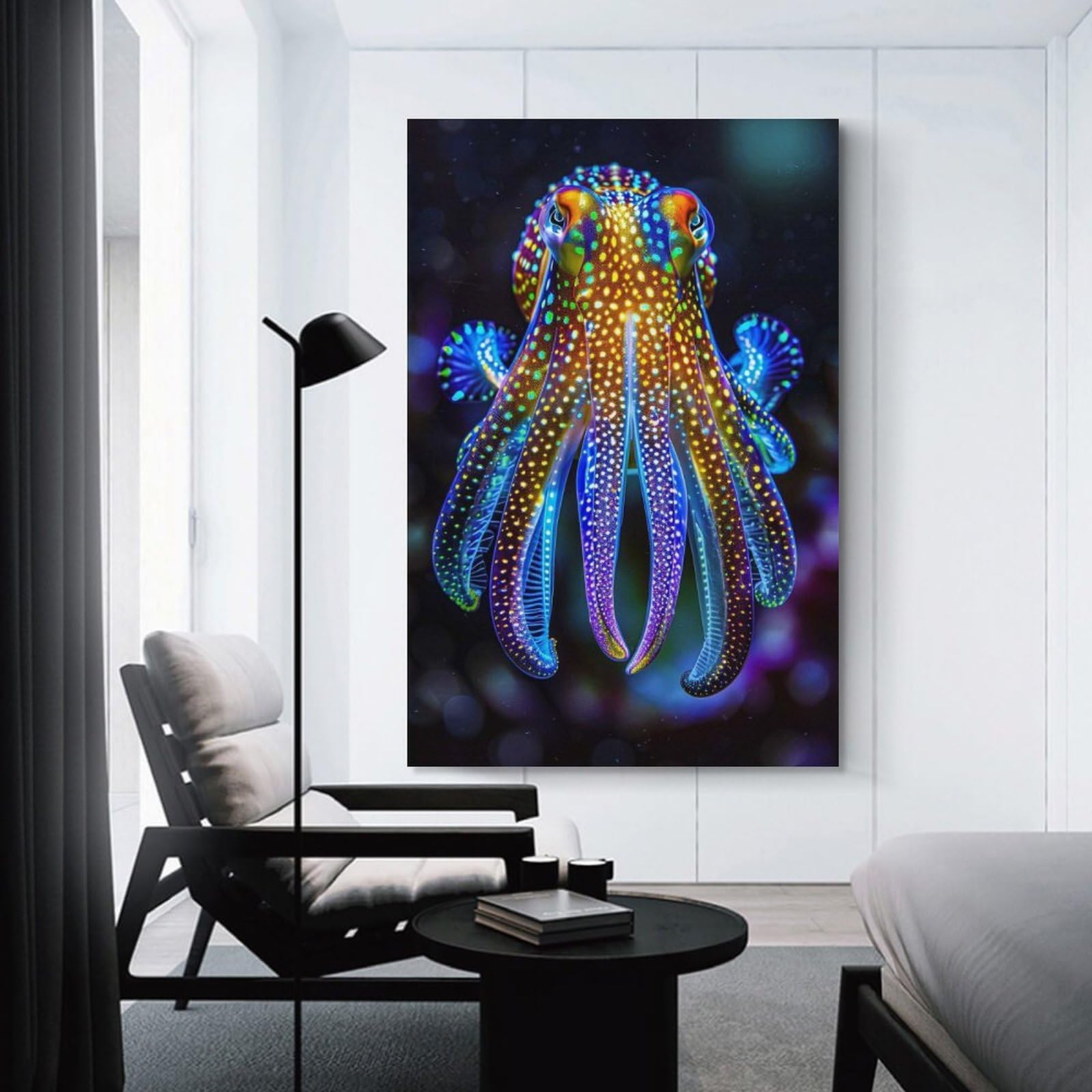 Junmoney Unframe-Style-4 Neon Hawaiian Bobtail Squid Canvas Wall Decor, 20X30inch(50X75cm), For Gallery Wall Decor And Room Displays, Wall Decor Suited To Curated Displays