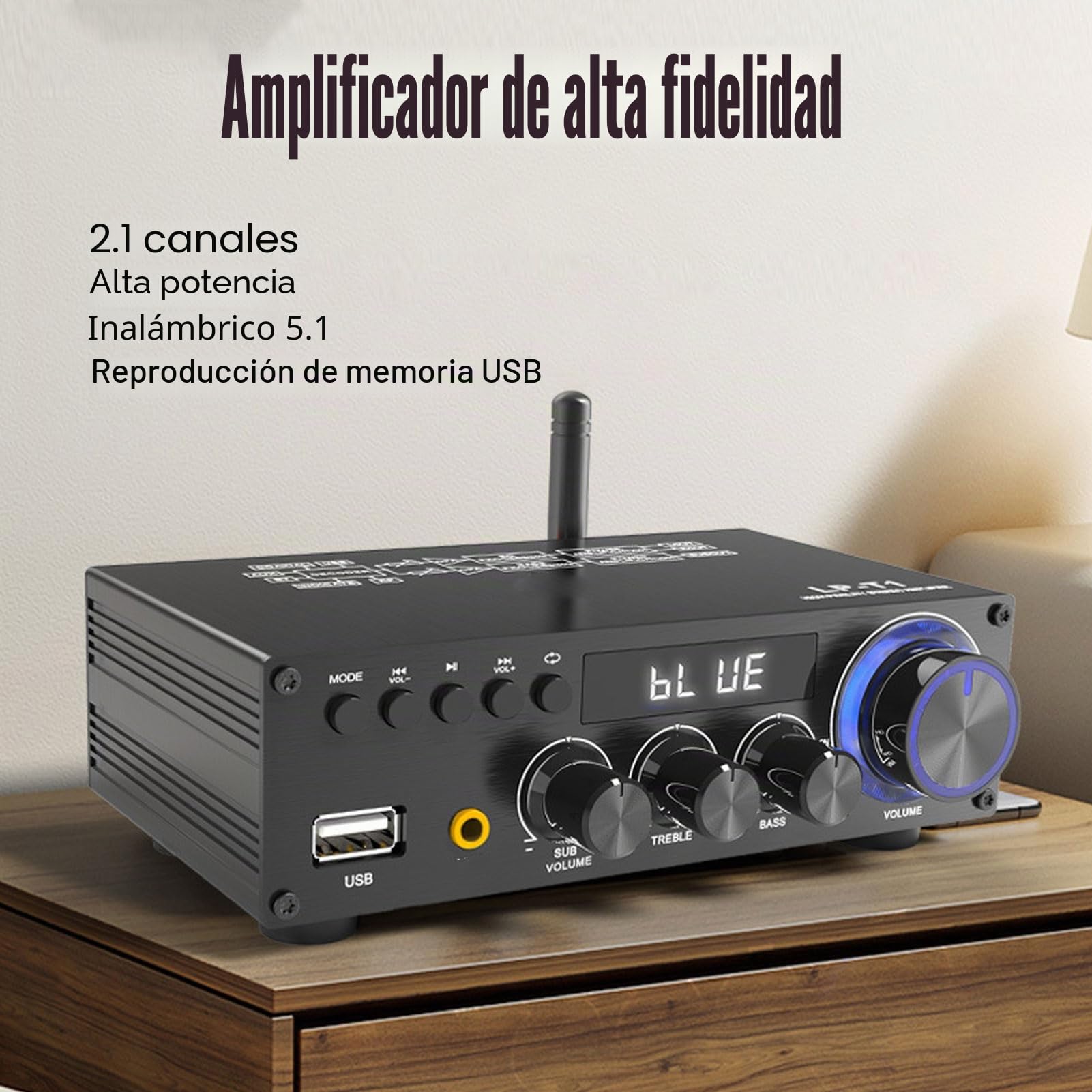LICAEVEY 2.1Ch Bluetooth 5.1 Mini Amplificador Estéreo con Salida de Subwoofer, 30WX2 + 60W Compact Desktop Audio Amp para Cine en Casa y Altavoces Pasivos con Control (Enchufe de la UE)