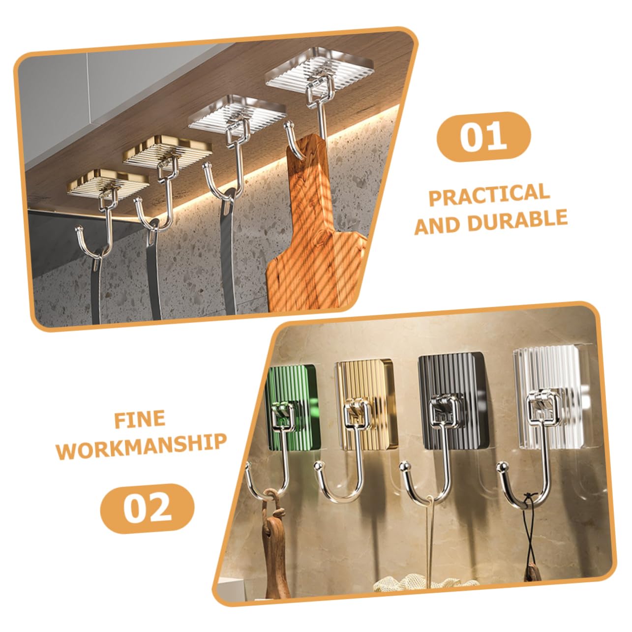 16piezas Gancho Adhesivo Inoxidable Para Pared Ganchos De Montaje Sin Taladro Para Baño Cocina y Decoración Del