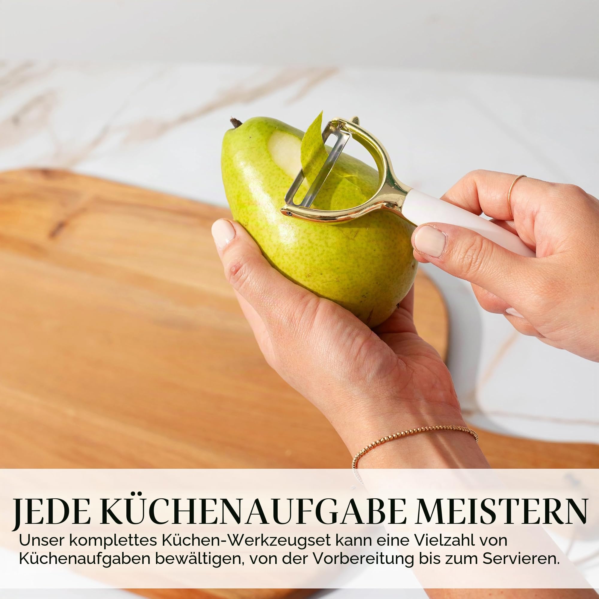 Weiß & Gold Küchenhelfer und Gadgets – Luxe 8-teiliges Kochutensilien -geräte mit rutschfesten Griffen, Goldutensilien-Set, Goldküchenzubehör weißes Küchenutensilien-Set, Premium-Küchenhelfer-Set | Küchenutensilien-Set enthält Dosenöffner, Zange und Knobl