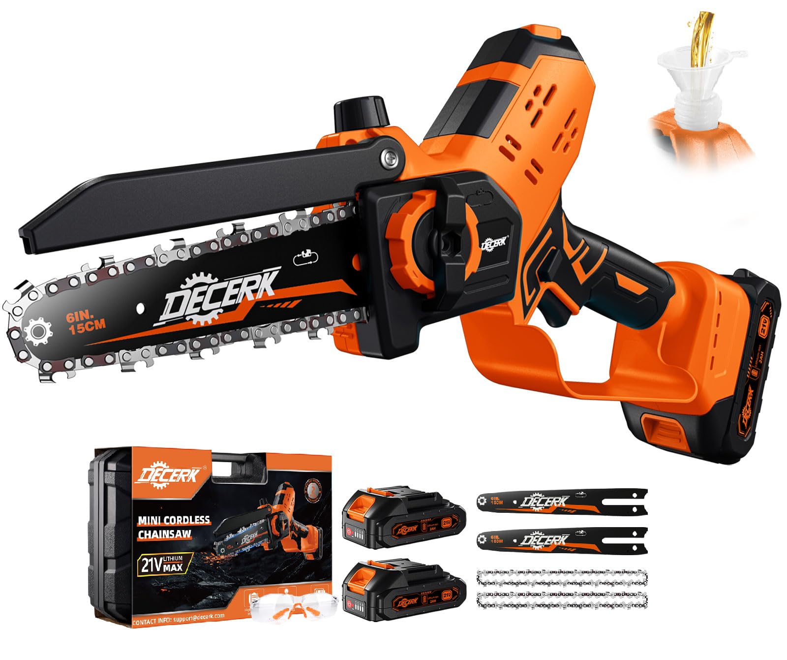Mini Chainsaw Cordless - DECERK Brushless 6 Inch Electric Chain Saw, Portable Left Handheld Chainsaw Battery Powered for Tree, Branch, Wood, Best Gift Saw Tools for Household & Garden, Men Dad Husband