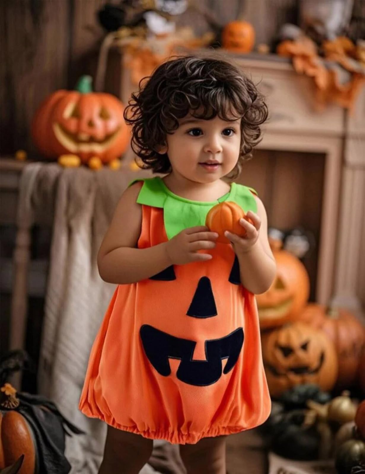MOMBEBE COSLAND Baby Pumpkin Costume Halloween Costumes for Kids Overalls Outfits 0-6 Months, 2pcs-pumpkin - Image 4