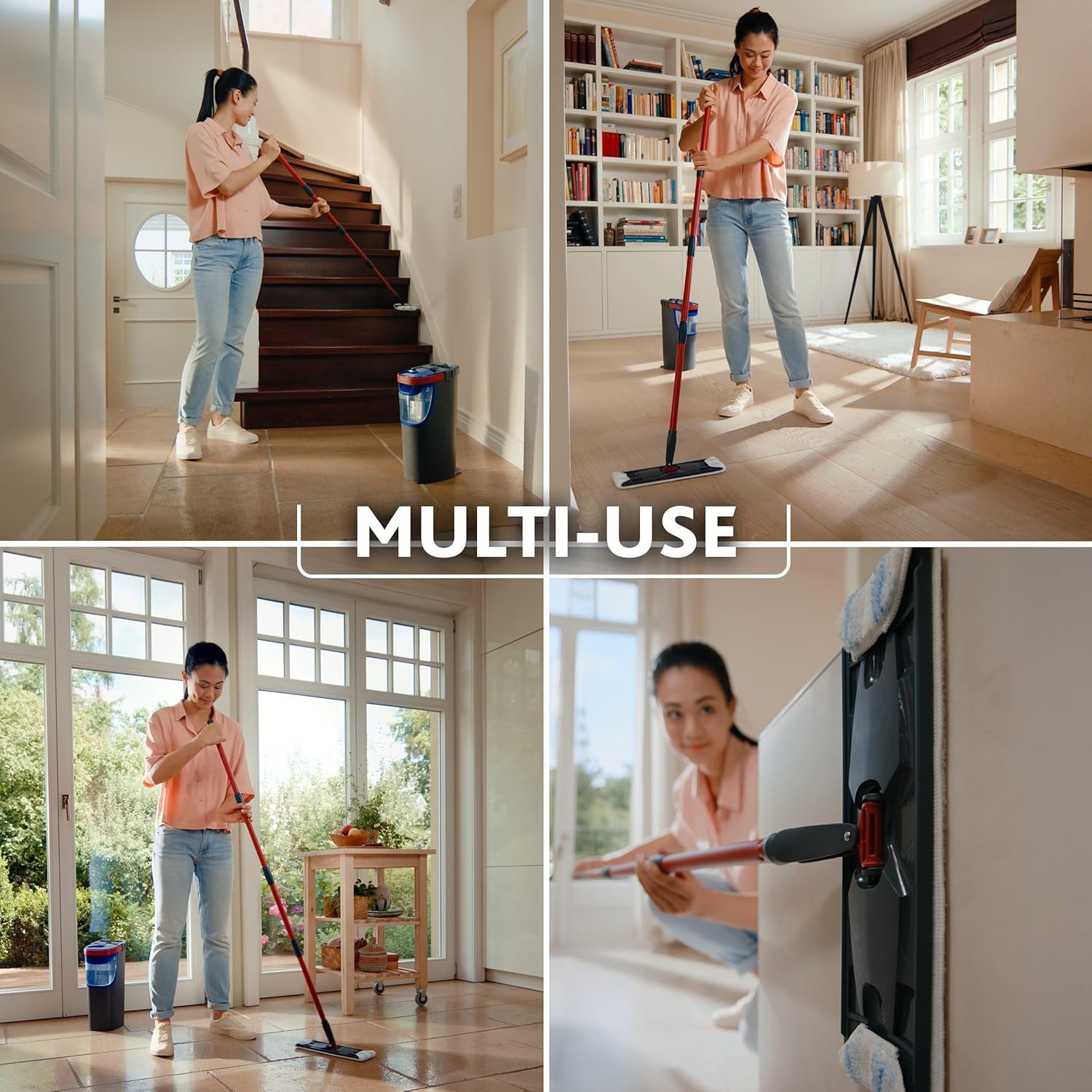 Vileda H2PrO Flat Mop Sistema lavapavimenti a piastra piatta | Separazione acqua pulita e sporca | Progettato per risparmiare acqua | Utilizzo a una mano | Design compatto | Pulizia con microfibra