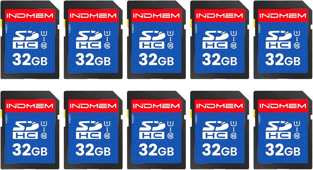INDMEM SD Card 32GB, 10-Pack UHS-I Class 10 MLC Flash Memory Card, High-Speed Secure Digital Cards for Cameras, DSLR, Action Cams - Reliable Storage : Electronics