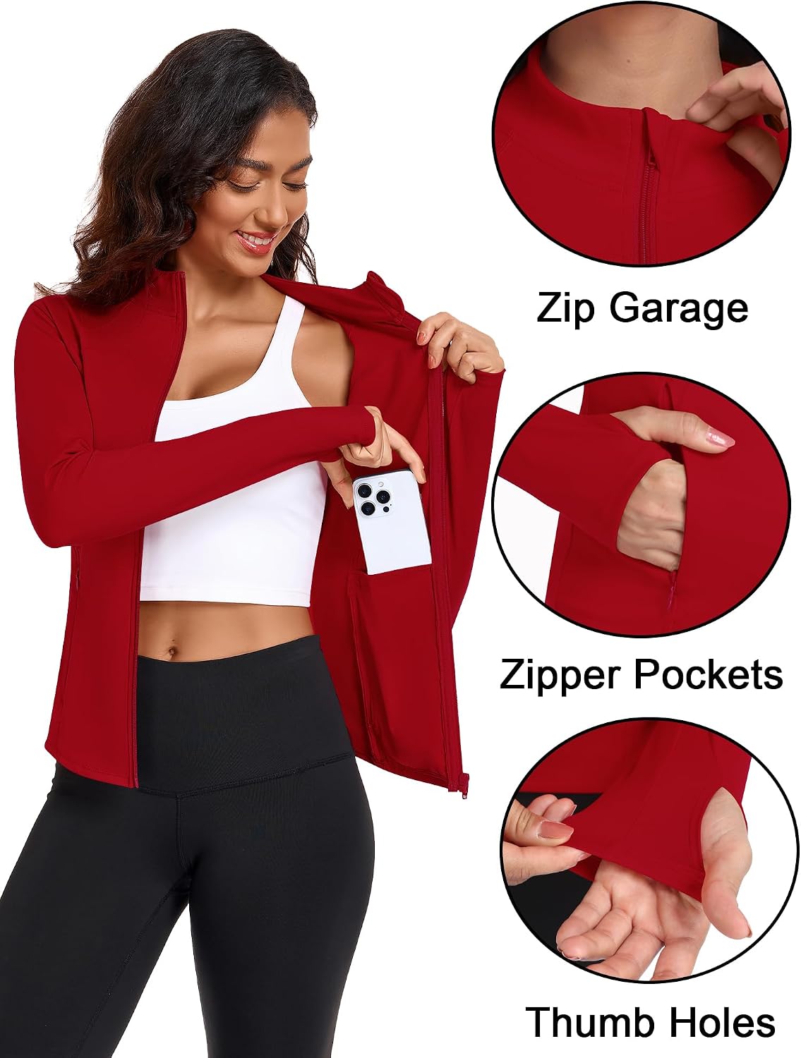 Women's Slim Fit Workout Jackets Full Zip Yoga Jacket with Pockets