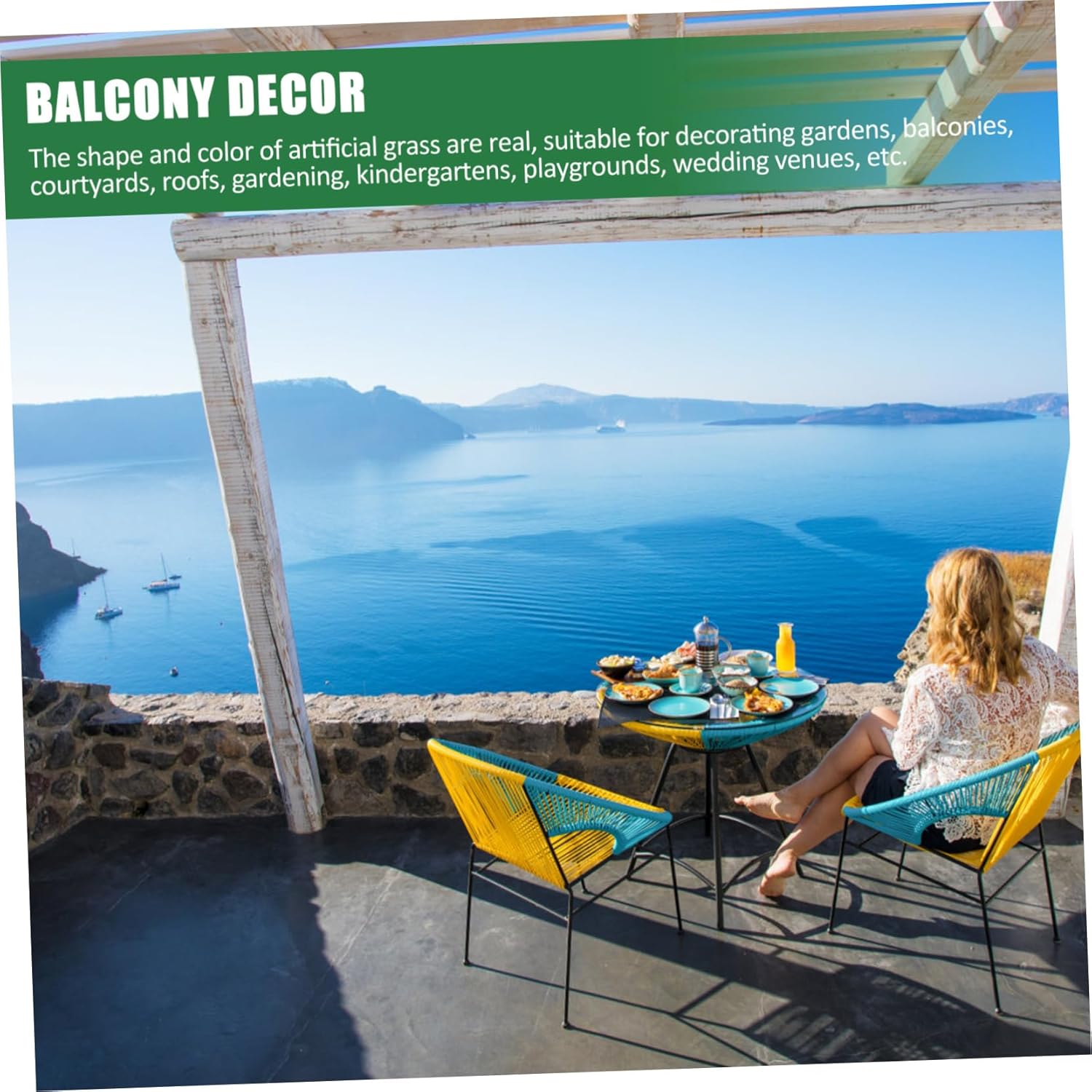 POPETPOP 4pcs Artificial Grass Tiles for Patio Decoration DIY Lawn Turf Flooring Waterproof Fake Grass Mats for Garden and Balcony Use