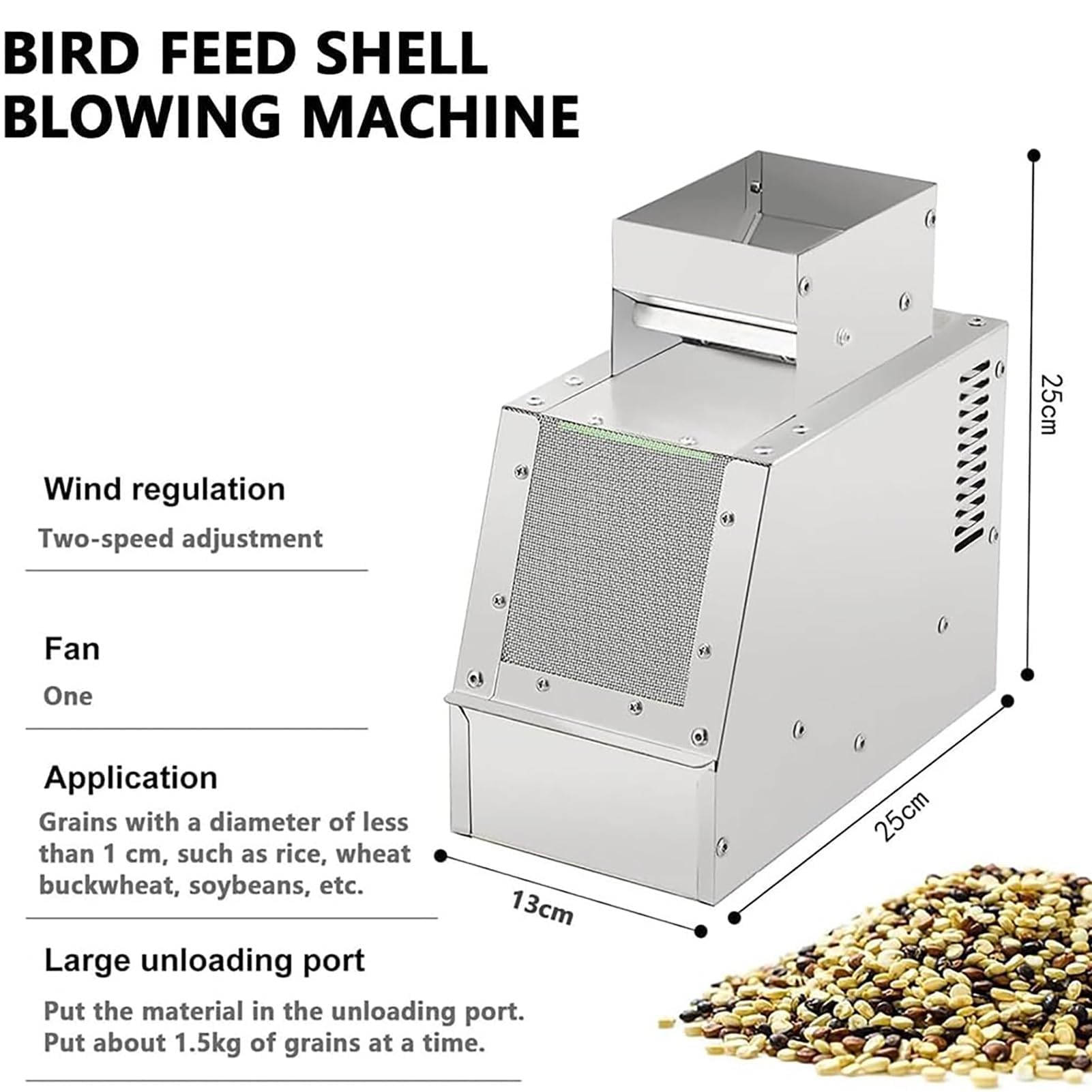Máquina eléctrica de granos, con ventilador ajustable, limpiador de semillas, separador de cáscaras de cereales para limpieza de piensos