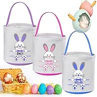 Vista 7 de Cestas de Pascua personalizadas para niños y niñas, paquete de 2, cesta de conejo de Pascua Touber para regalos, cesta de Pascua personalizada