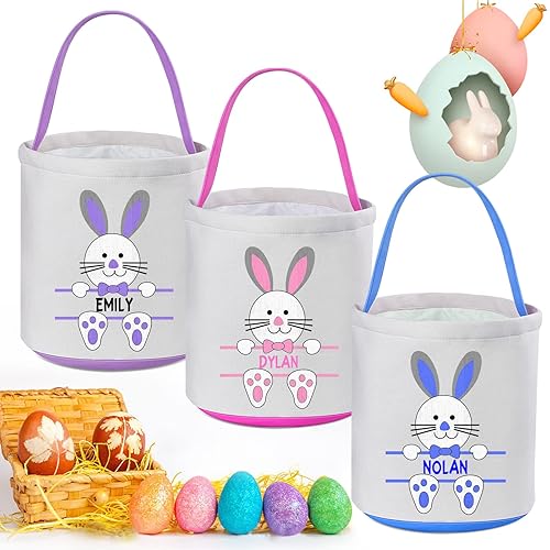 Miniatura 7 de Touber - Canastas de Pascua personalizadas para niños y niñas, 2 unidades, cesta de conejo de Pascua, cesta de Pascua personalizada con asa, cestas