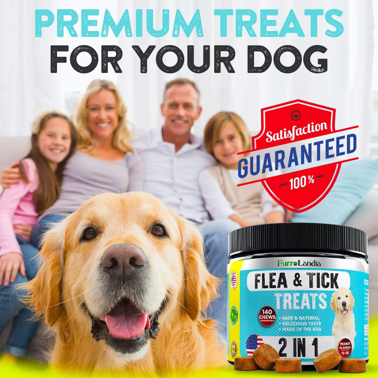 FurroLandia Chewable Flea & Tick Treats for Dogs - Natural Flea and Tick Supplement for Dogs - No Chemicals | No Mess | No Collars | USA Made - Peanut Butter Flavor : Pet Supplies