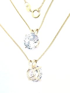 18k Solid Gold Diamond necklace women Solitaire Pendant Necklace for women HANDMADE Diamond Jewelry Classic 18k Gold Diamond pendant for her Birthday Bday gift 8mm Round Cut Diamond Necklace 1.5 carat