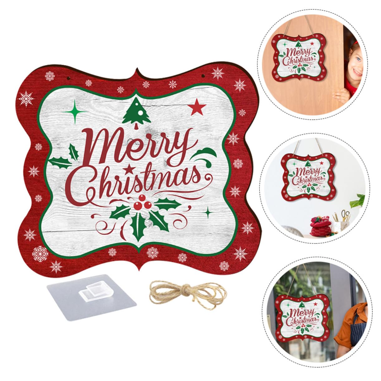 Zerodeko 4 Juegos Letrero De Puerta Colgante Guirnalda Exterior Árbol Decoraciones Pre Navidad Inflable Copla Frente Hogar Decoración Ornamento Home Decoracion De Madera Rojo