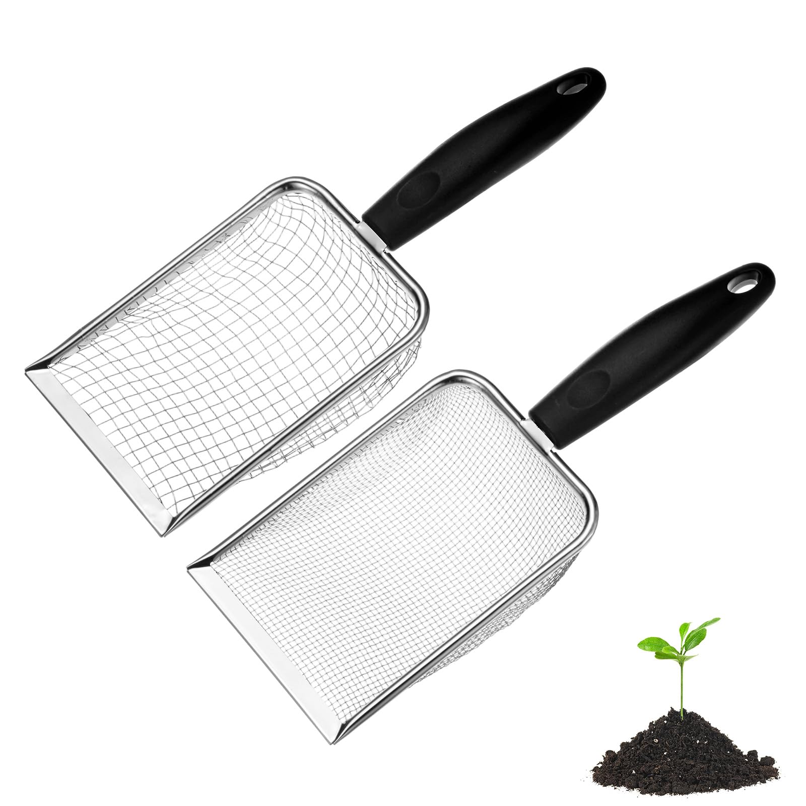 M METERXITY 2-Pack Gardening Soil Sifter, 5, 2 mm Mesh Stainless Steel Portable Gardening Sifter with Plastic Handle for Sand/Dirt/Rock Compost [White, Black]