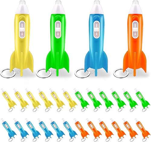 24 llaveros de helicóptero con linterna de cohete, temática de astronauta, recuerdos de fiesta del espacio exterior, linterna LED de cohete para
