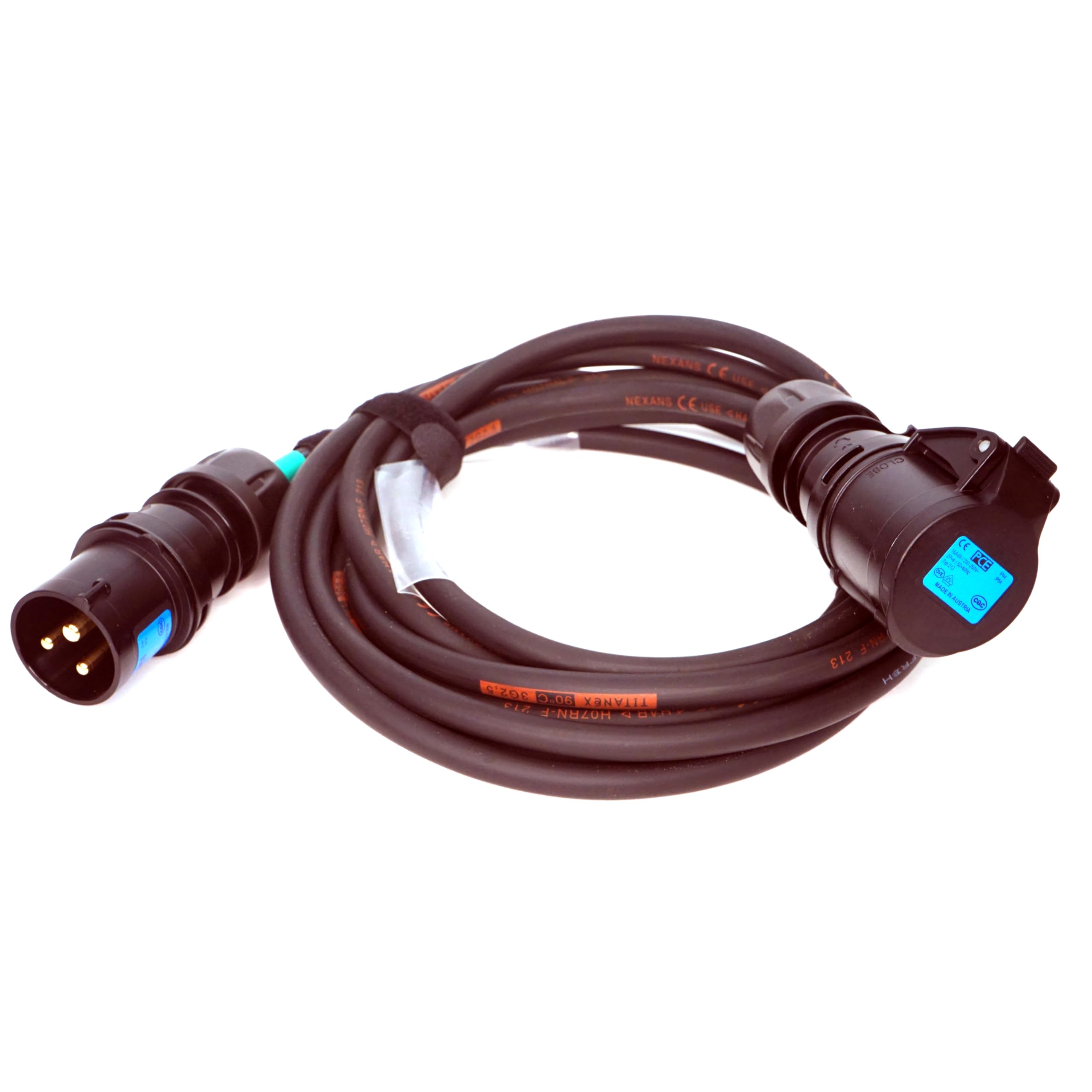 CEE Starkstromkabel (1,5m-50m) 16A Verlängerungskabel Titanex H07RN-F 3x2,5mm² mit schwarzem PCE Shark Stecker und Kupplung, Event-Line von Event-Kabel&more (10 Meter)