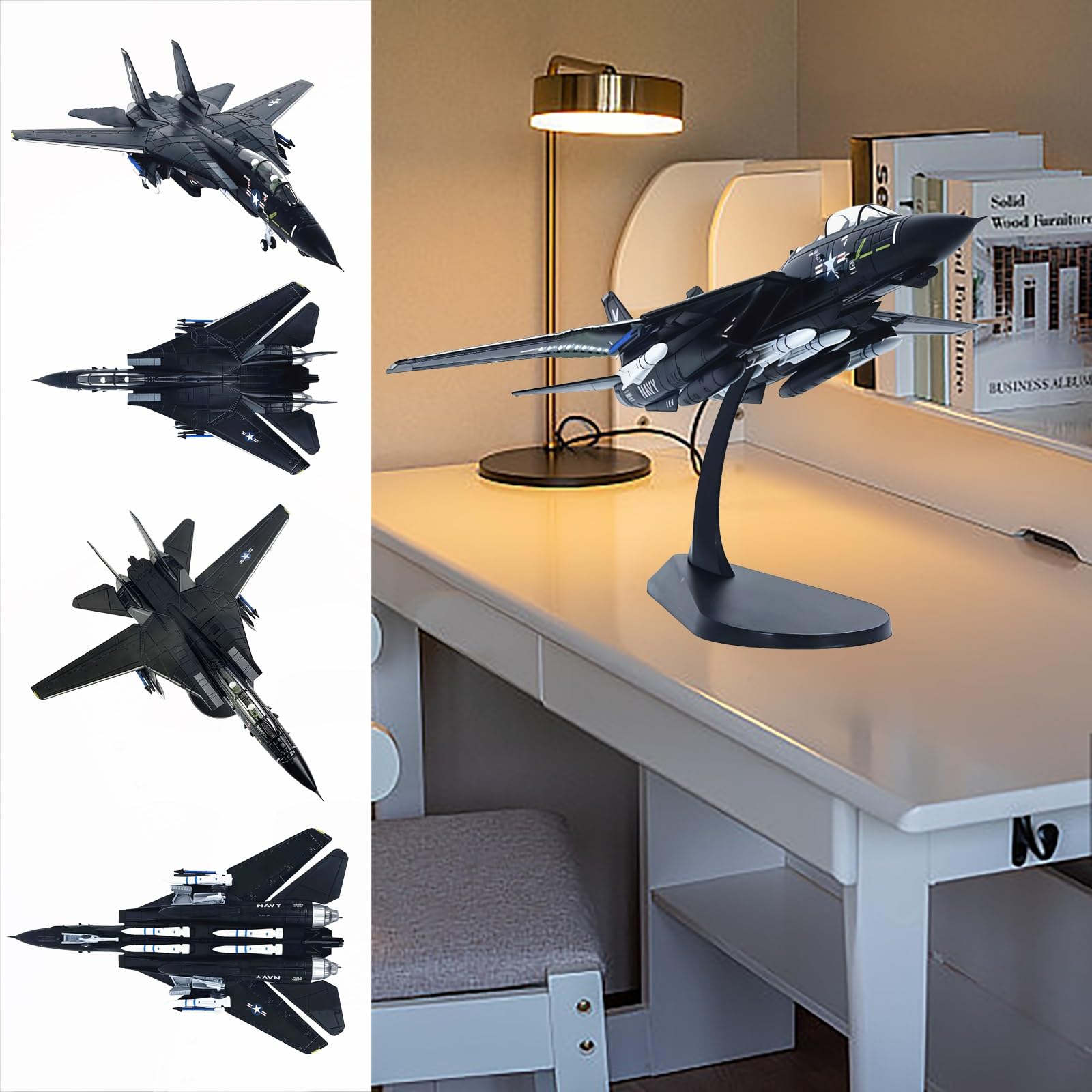 Modello di jet da combattimento F-14 F14 in scala 1/100 in metallo pressofuso con supporto - Oggetto da collezione pronto for l'esposizione for gli appassionati aviazione, decorazione