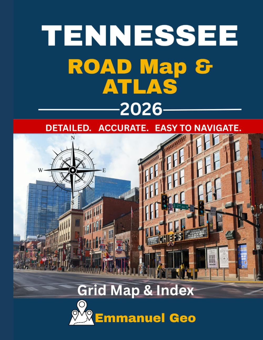 Tennessee Road Map and Atlas 2026: Detailed Highway Maps, Cities, Counties, Peaks, Scenic Routes, Parks & Recreational Areas with Grid Reference and Index