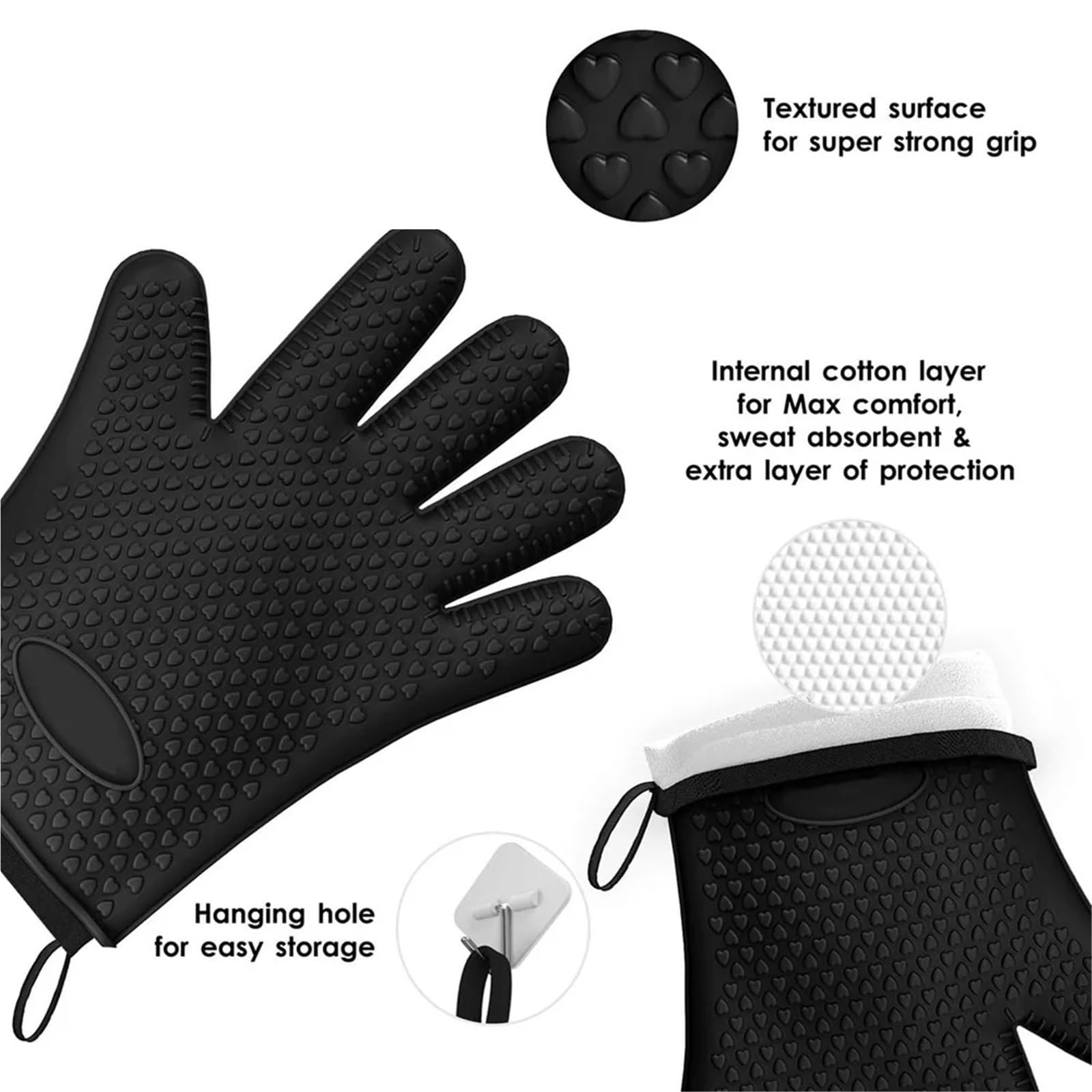 Guantes Barbacoa Guantes de silicona impermeables, manoplas antideslizantes resistentes al calor for horno microondas, cocina, barbacoa, hornear, cocinar, lona, ​​costura, guantes for horno(Orange)