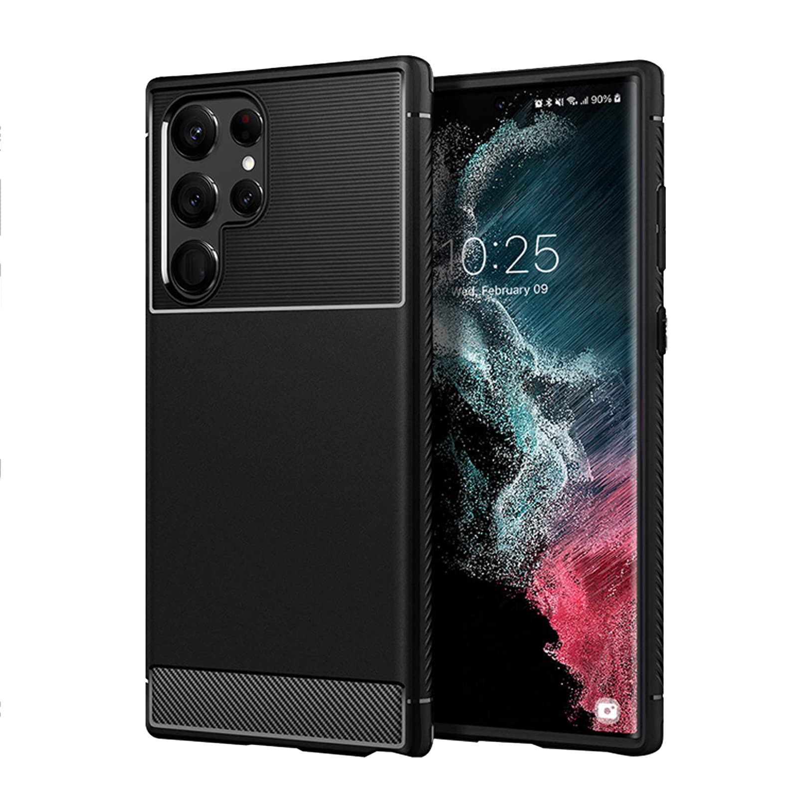 Funda para Samsung Galaxy S22/S22plus/S22 Ultra, Anti-Choques Silicona Funda con Soporte para Bolígrafo S Y Protección Cámara Antideslizante Resistente Al Carbono Estuche,S22 Ultra 6.8"
