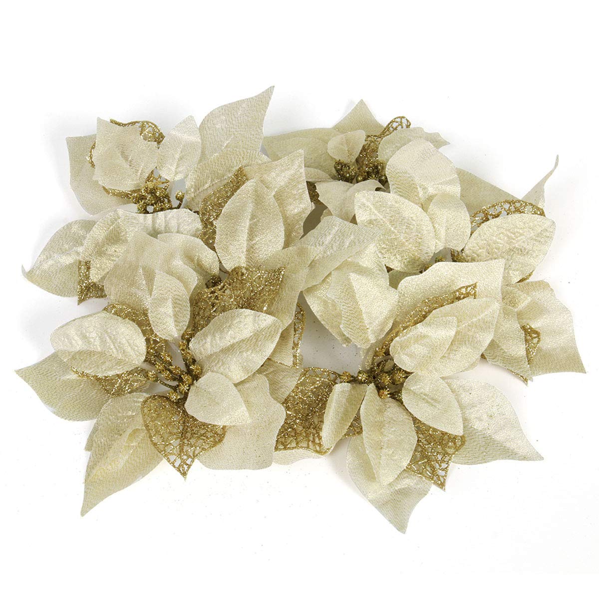 Funhoo 12Pcs Glitter Artificial Flowers for Christmas Tree Wedding Decor Festivous Christmas Tree Ornaments(Diameter: about 22cm) (Gold)
