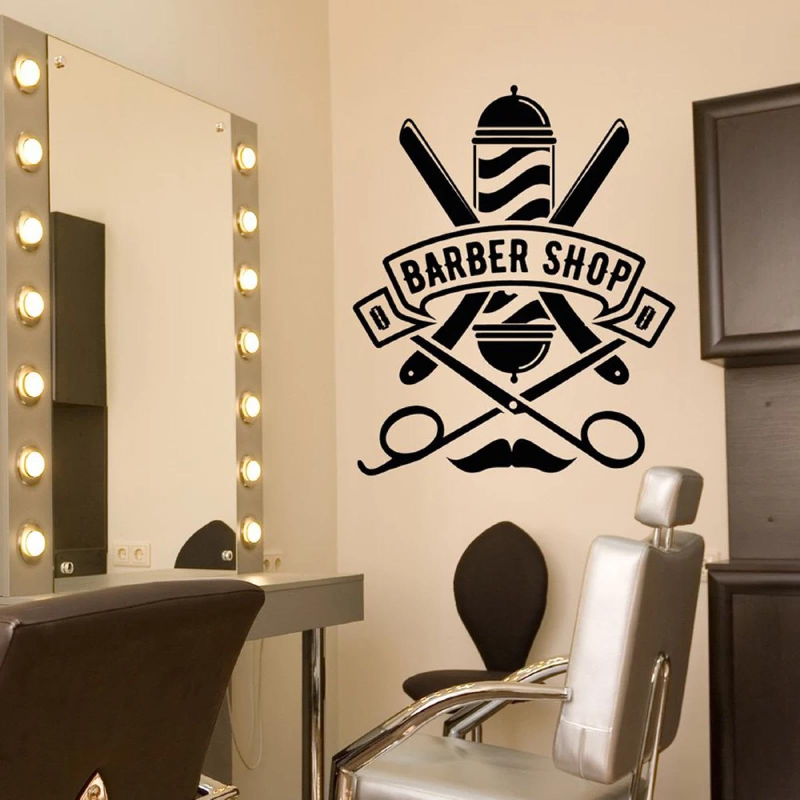 WEIMEIJIE Hair Salon Logo Vinyl wall Sticker, Hair Salon/Beauty Parlor Logo, Straight Razor wall Art Decal.